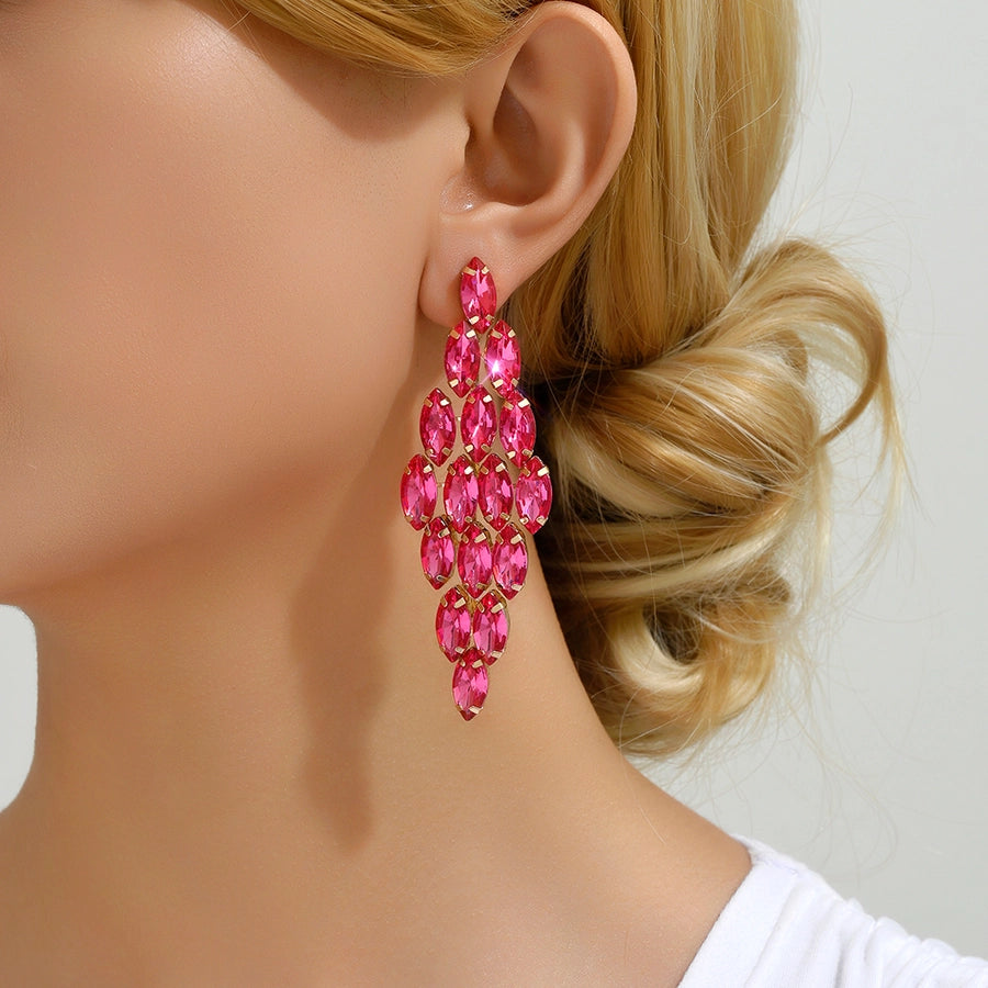1 pair glam classic style leaves inlay ferroalloy copper alloy rhinestones dangling earrings