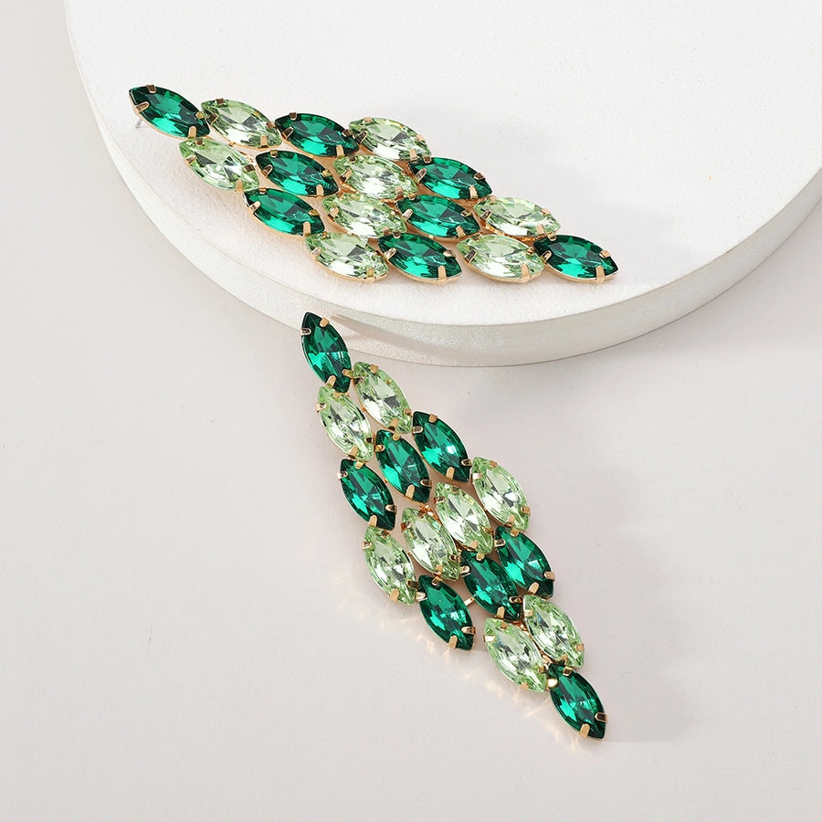 1 pair glam classic style leaves inlay ferroalloy copper alloy rhinestones dangling earrings