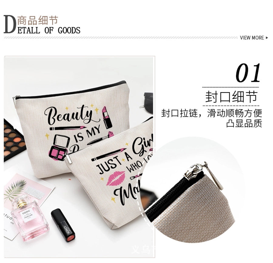 new modern simple style letter printing cotton and linen waterproof cosmetic bag zipper storage bag