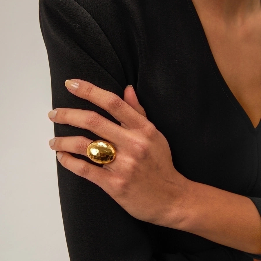 Jewelry IG Style Hammered 304 Stainless Steel 18K Gold Plated Open Rings
