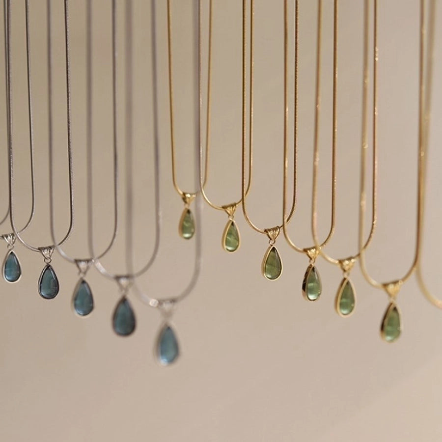 Jewelry Elegant Simple Style Water Droplets 304 Stainless Steel Glass Plating Inlay Pendant Necklace