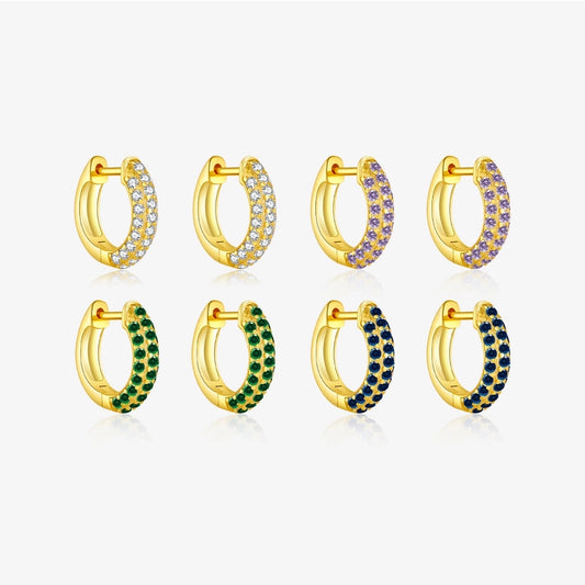 1 Pair 18K Gold Plated White Gold Plated Sterling Silver Zircon Circle Earrings