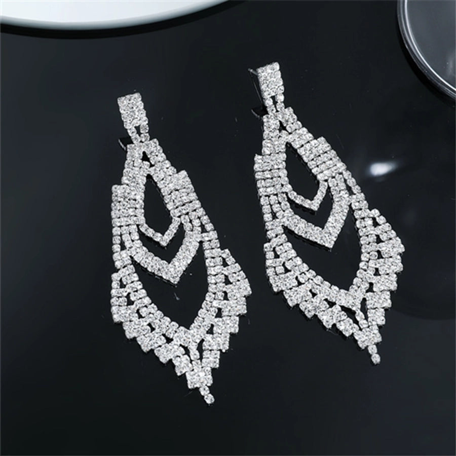 simple style solid color copper inlay rhinestones silver plated women's drop earrings