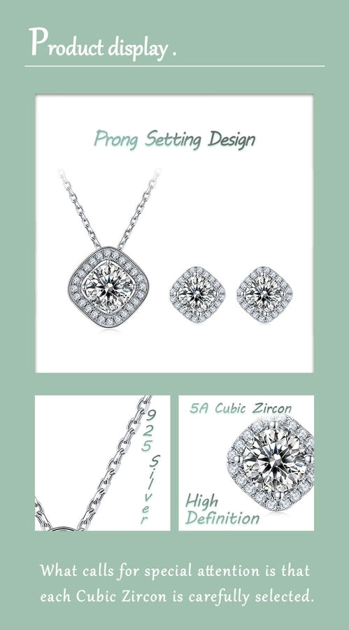 Elegant Princess Sweet Geometric Sterling Silver Inlay Zircon Rhodium Plated Women's Bracelets Earrings Necklace