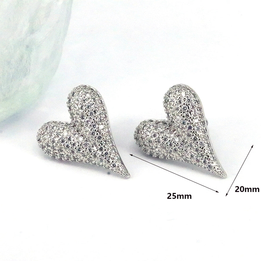 1 pair ig style simple style round water droplets heart shape plating inlay copper zircon 18k gold plated silver plated ear studs