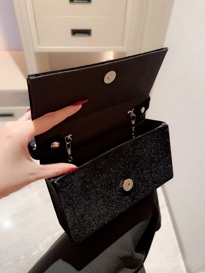 women's suede color block elegant classic style square buckle handbag evening bag