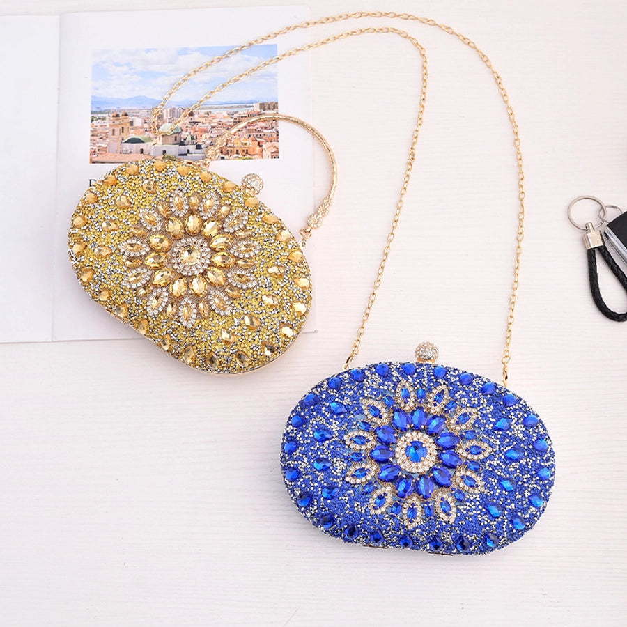 silver gold blue pu leather solid color oval evening bags