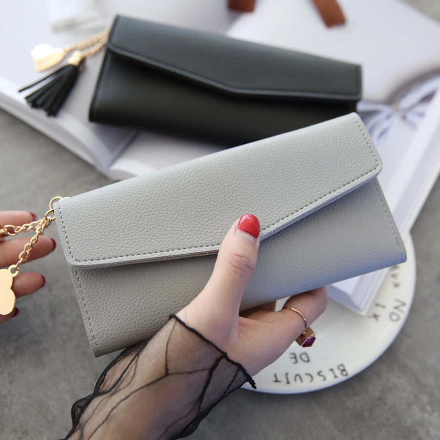 women's solid color pu leather buckle wallets