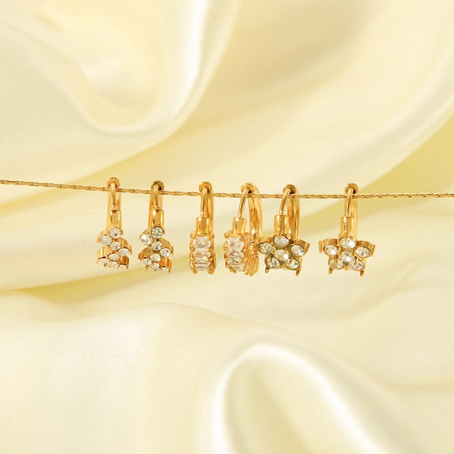 1 Pair Nordic Style French Style Flower Plating Inlay 304 Stainless Steel Rhinestones 18K Gold Plated Hoop Earrings