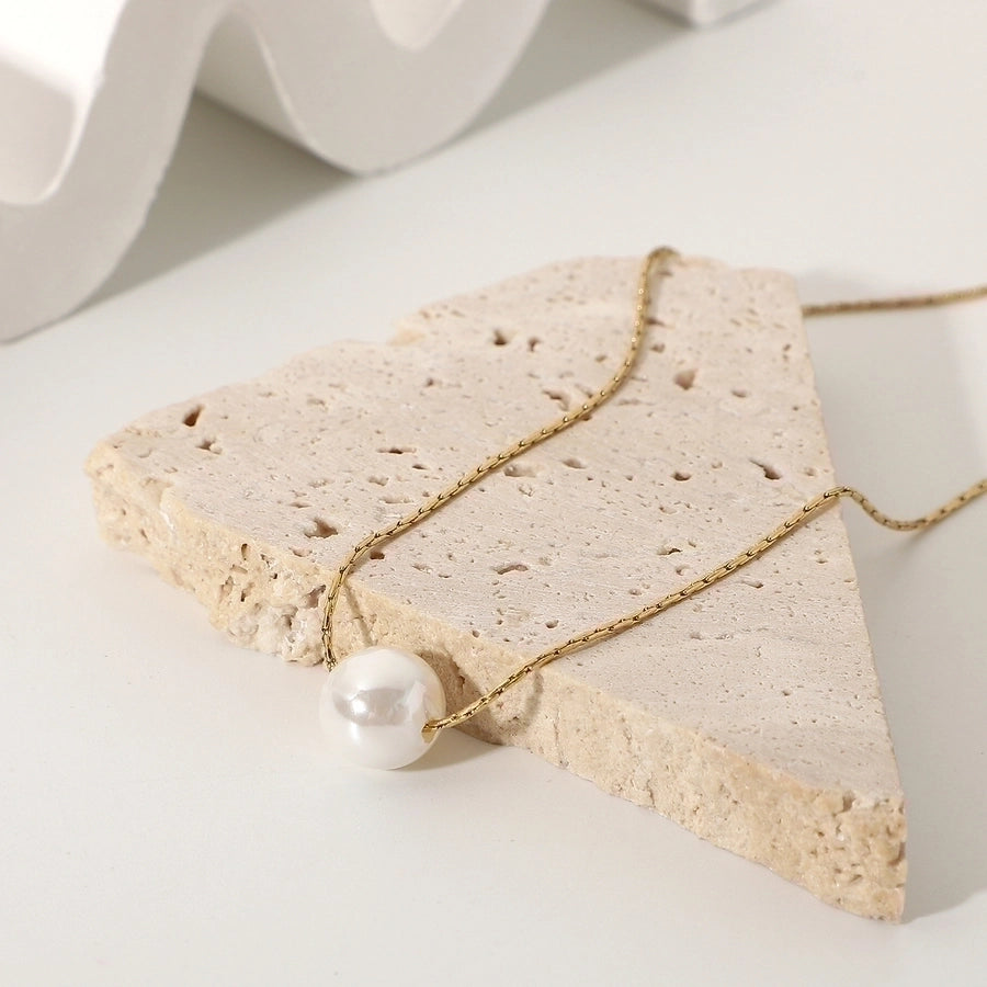 simple 14k stainless steel single pearl pendant necklace