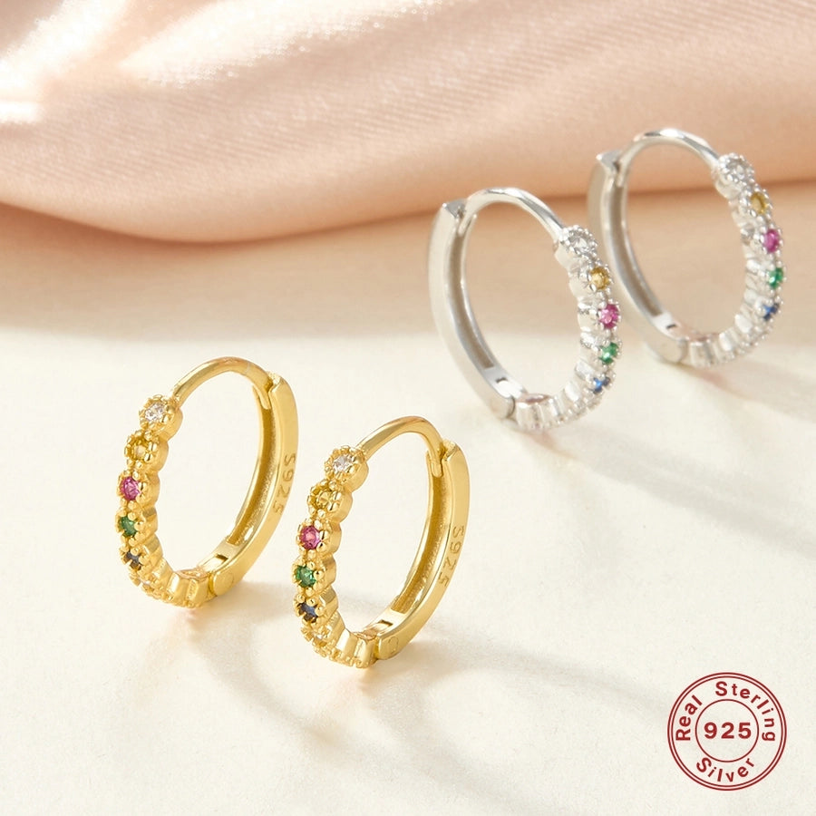1 pair simple style classic style circle plating inlay sterling silver zircon 18k gold plated white gold plated hoop earrings