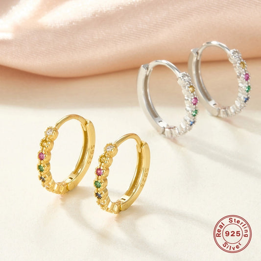 1 pair simple style classic style circle plating inlay sterling silver zircon 18k gold plated white gold plated hoop earrings