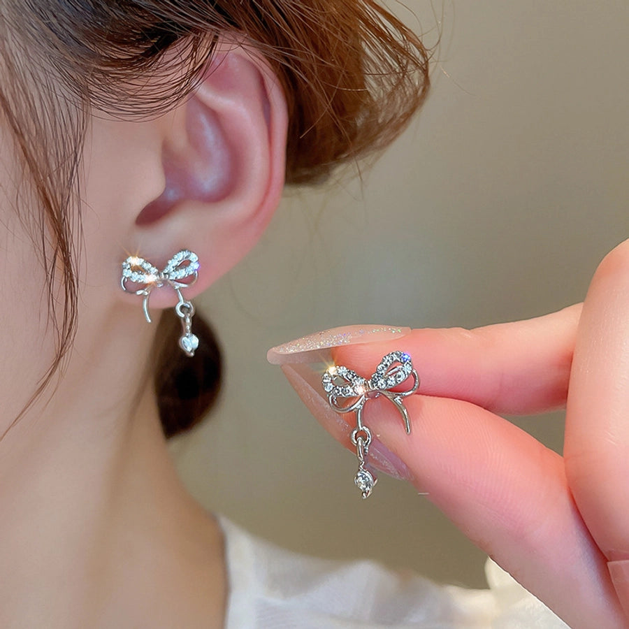 1 pair elegant sweet flower plating inlay alloy rhinestones drop earrings
