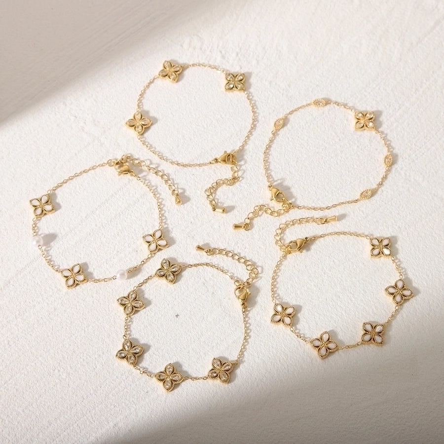 Simple Style Classic Style Commute Flower 304 Stainless Steel 18K Gold Plated Acrylic Zircon Bracelets In Bulk