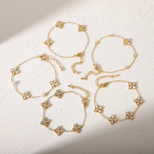 Simple Style Classic Style Commute Flower 304 Stainless Steel 18K Gold Plated Acrylic Zircon Bracelets In Bulk