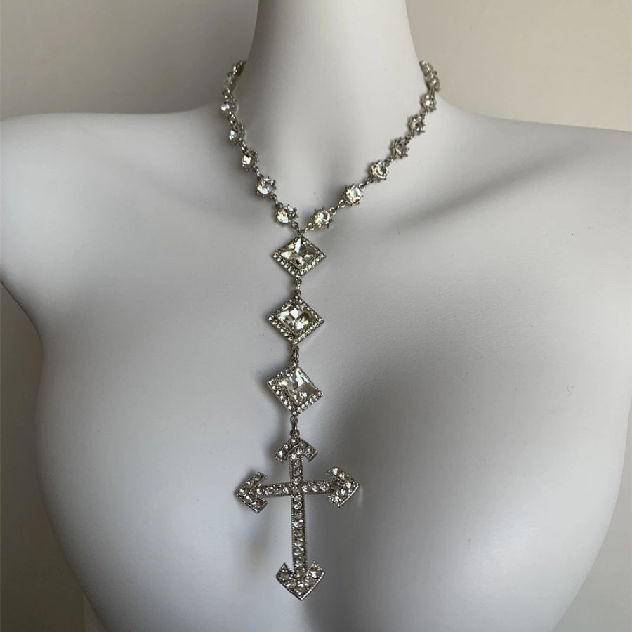 Hip-Hop Exaggerated Punk Cross Tassel Silver Plated Rhinestones Alloy Rhinestone Copper  Necklace