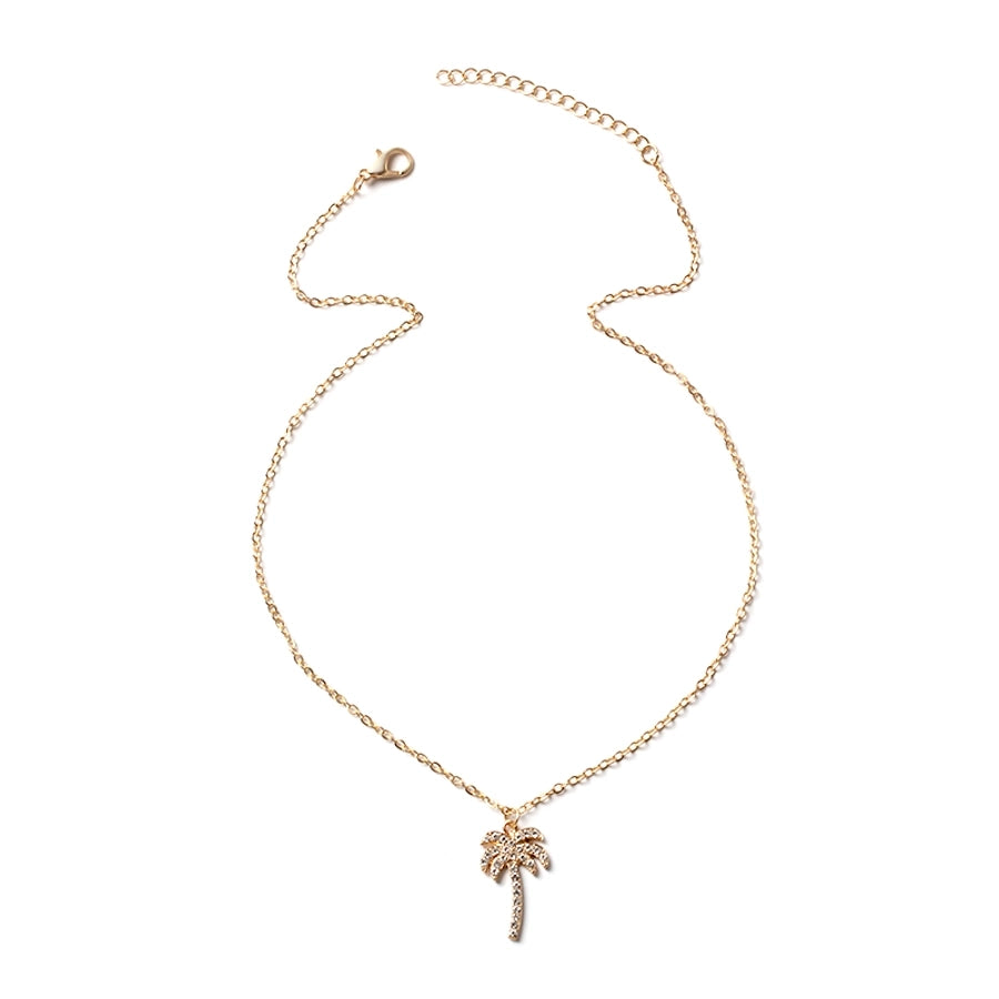 simple style coconut tree alloy inlay rhinestones women's pendant necklace