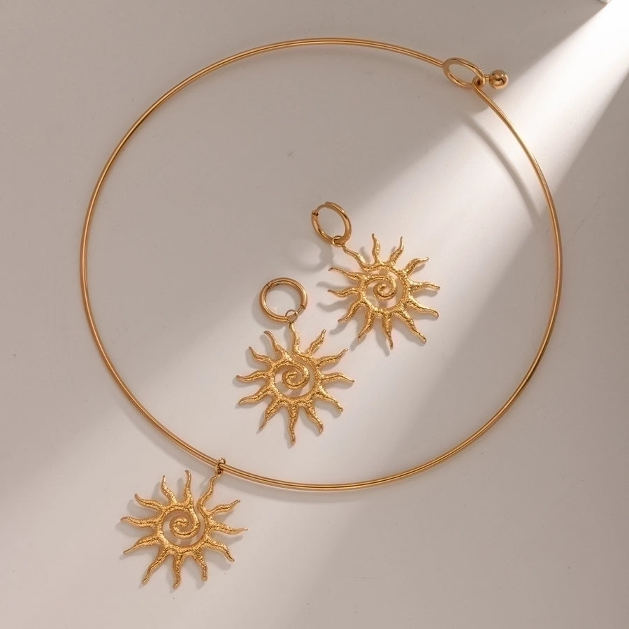 Jewelry IG Style Retro Sun 304 Stainless Steel Plating Earrings Necklace