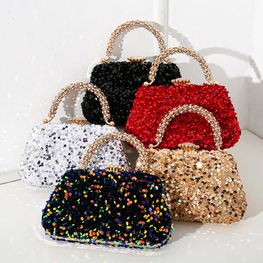 Black Gold Silver Polyester Color Block Square Evening Bags