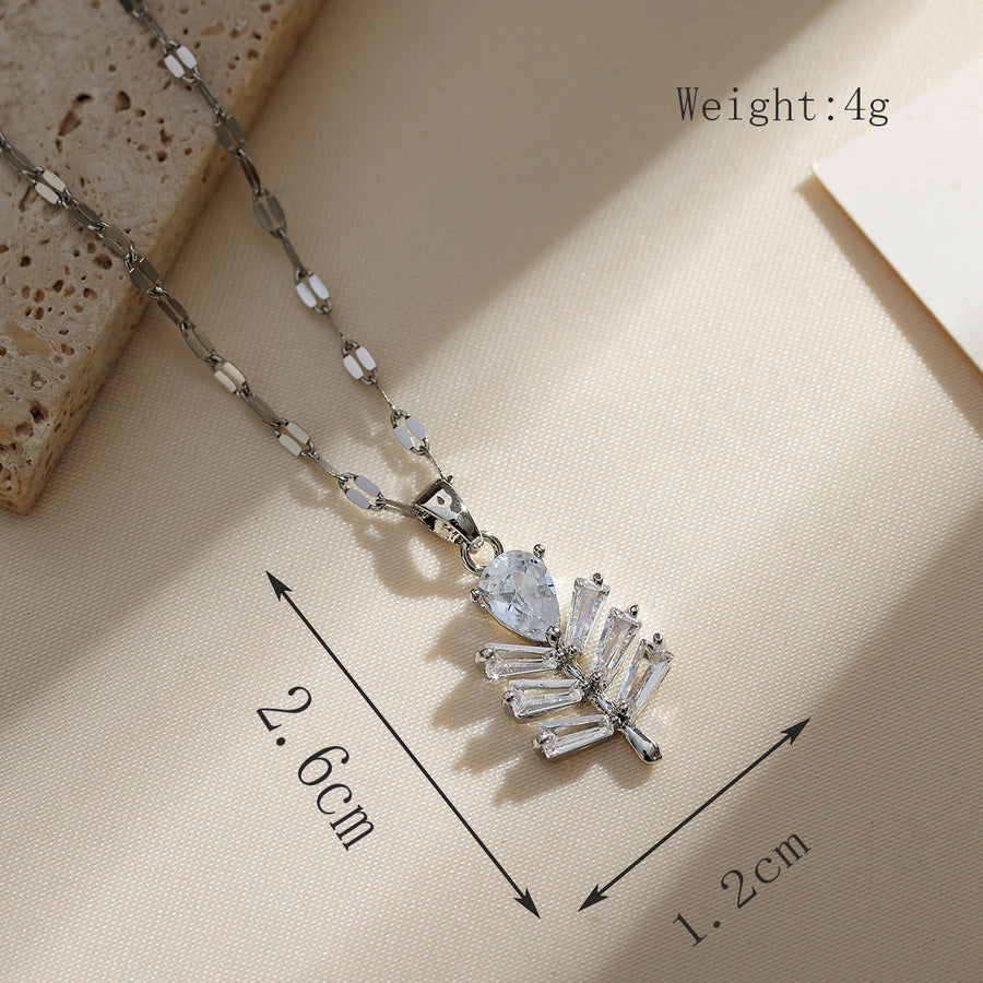 Copper Gold Plated Plating Inlay Solid Color Zircon Pendant Necklace