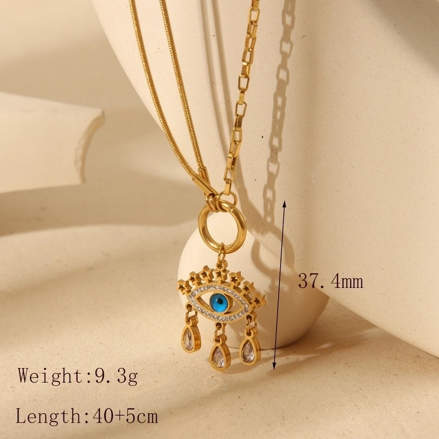 Retro Style Stainless Steel 18K Gold Plating Devil's Eye Pendant Necklace