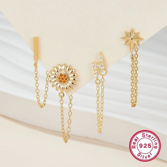 1 piece simple style classic style flower snake lightning plating inlay sterling silver zircon 18k gold plated white gold plated drop earrings