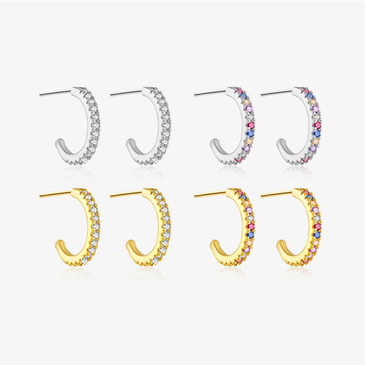 1 Pair 18K Gold Plated White Gold Plated Sterling Silver Zircon C Shape Ear Studs