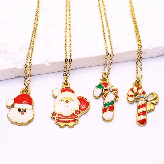 Elegant Santa Claus 18K Gold Plated Zircon 304 Stainless Steel  Pendant Necklace