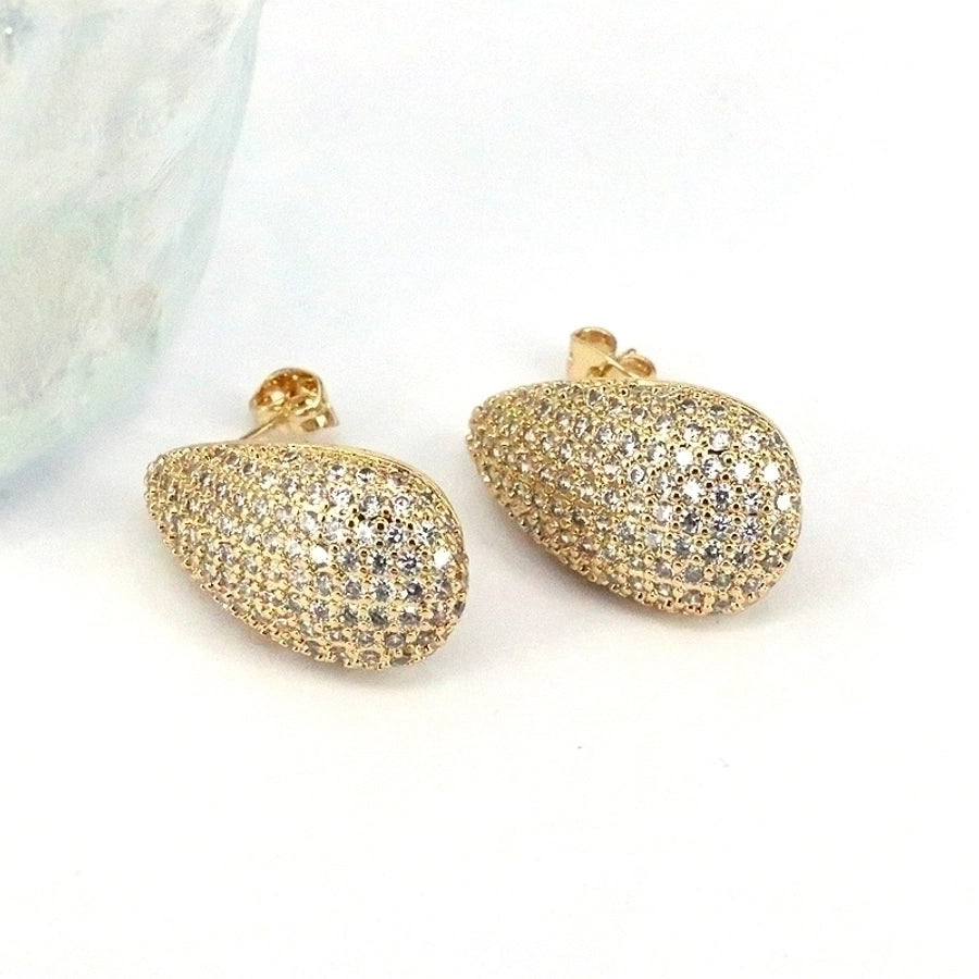1 pair ig style simple style round water droplets heart shape plating inlay copper zircon 18k gold plated silver plated ear studs