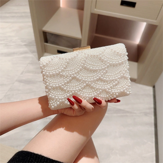 White Artificial Pearl Solid Color Square Evening Bags