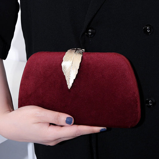 new fashion elegant evening bag velvet metal leaf dress with banquet clutch small square bag for women