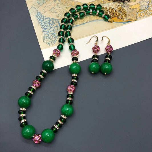 Gem Copper Geometric Earrings Necklace