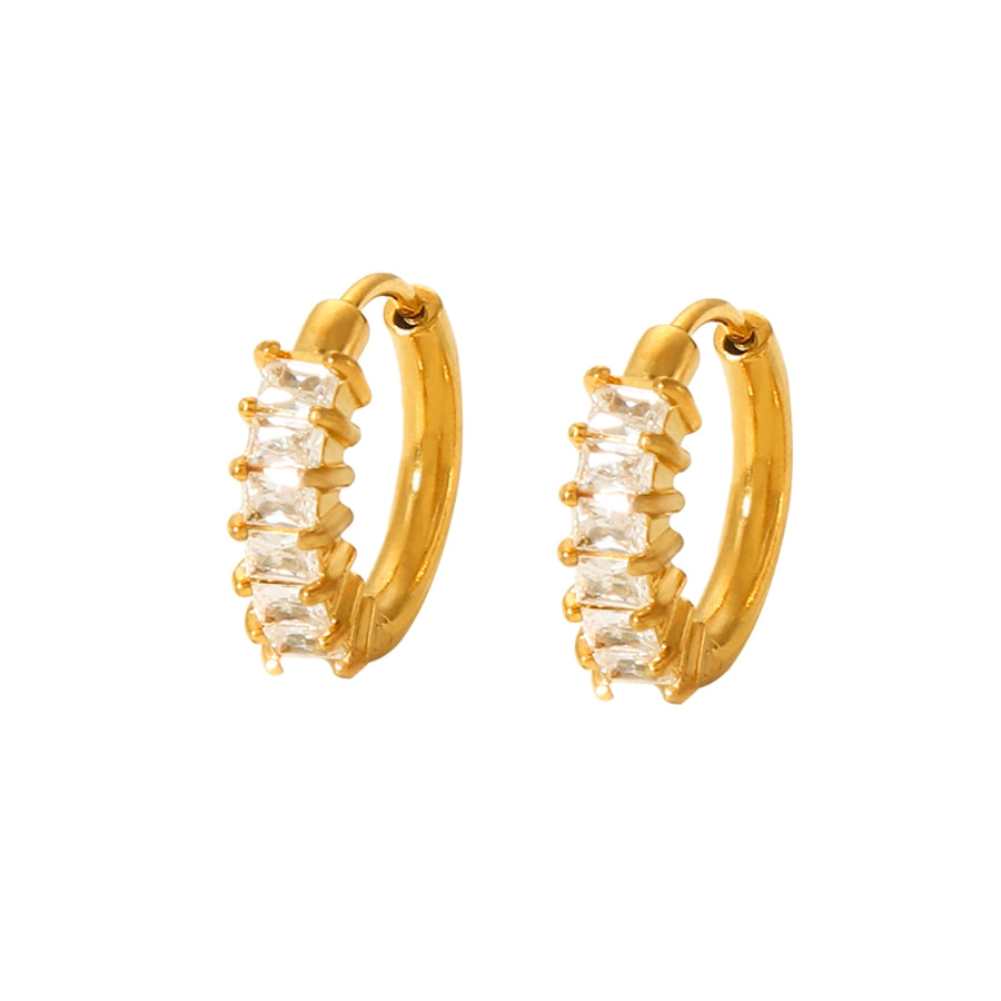1 Pair Nordic Style French Style Flower Plating Inlay 304 Stainless Steel Rhinestones 18K Gold Plated Hoop Earrings