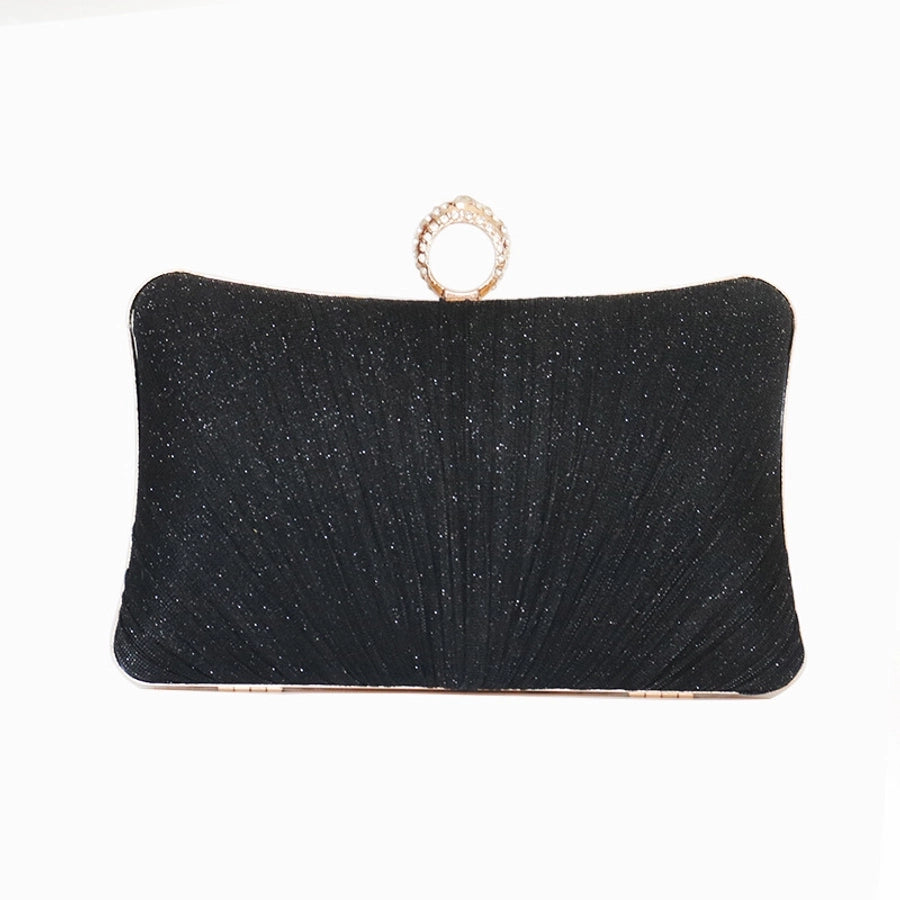 champagne silver black polyester solid color square evening bags