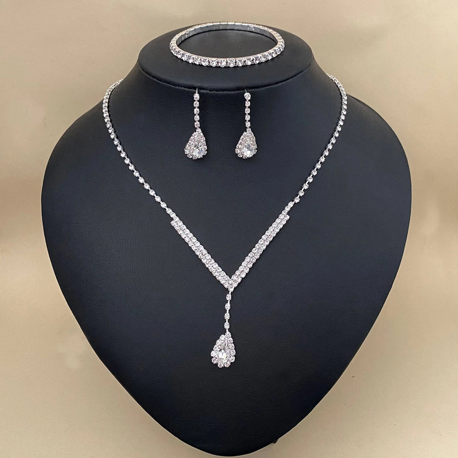 Elegant Lady Streetwear Water Droplets Tassel Heart Shape Copper Alloy Plating Inlay Rhinestones Zircon Women's Earrings Necklace Jewelry Set