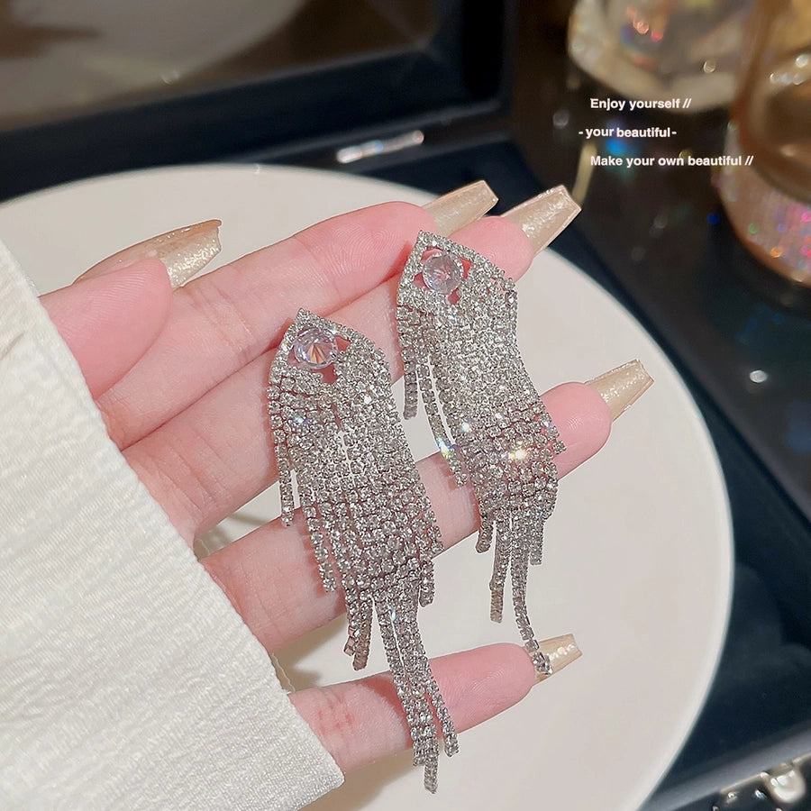 1 Pair Luxurious Sexy Shiny Geometric Tassel Inlay Copper Rhinestones Copper Earrings