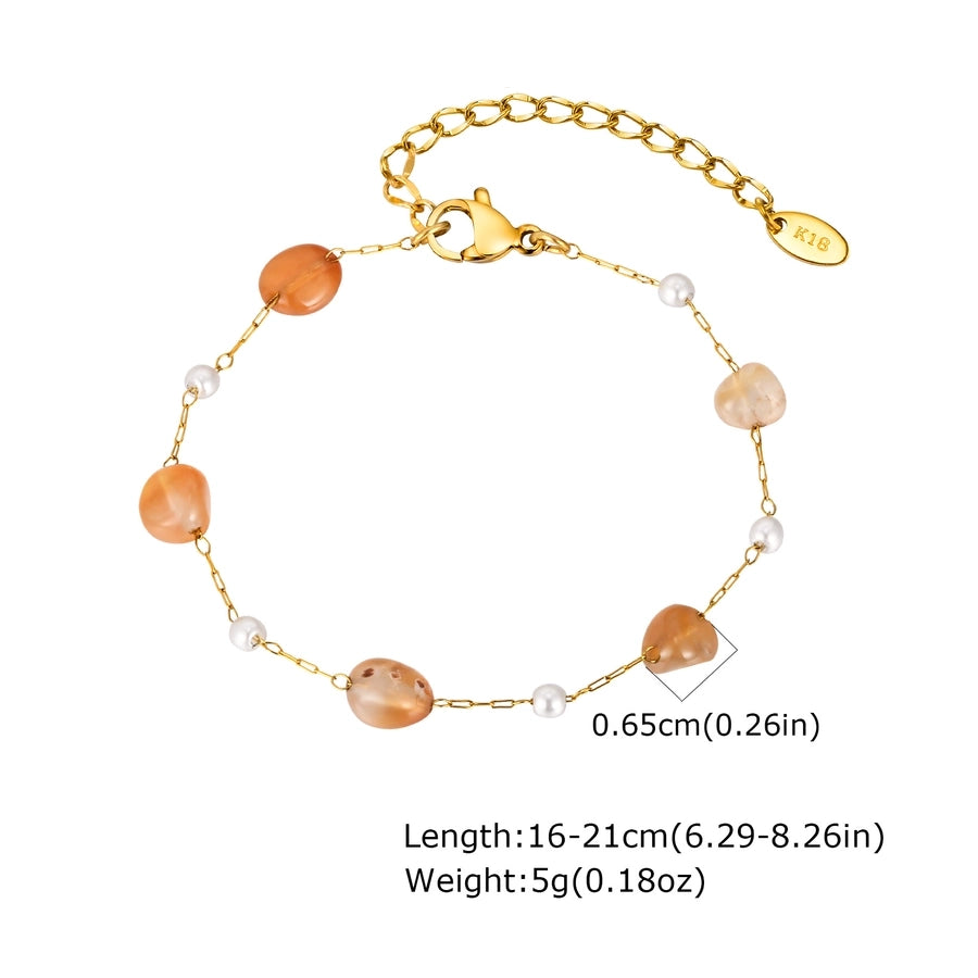 Stainless Steel Plated 18K Gold Chain Imitation Amber Stone Imitation Jade Imitation Pearl Chain Jewelry Suit Necklace