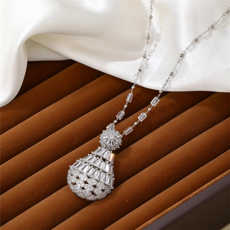 lady shiny water droplets copper plating hollow out inlay zircon earrings necklace