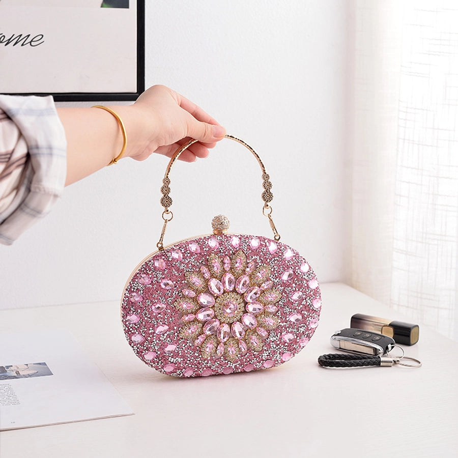 silver gold blue pu leather solid color oval evening bags
