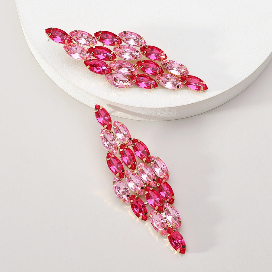 1 pair glam classic style leaves inlay ferroalloy copper alloy rhinestones dangling earrings