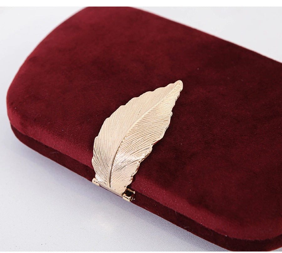 new fashion elegant evening bag velvet metal leaf dress with banquet clutch small square bag for women