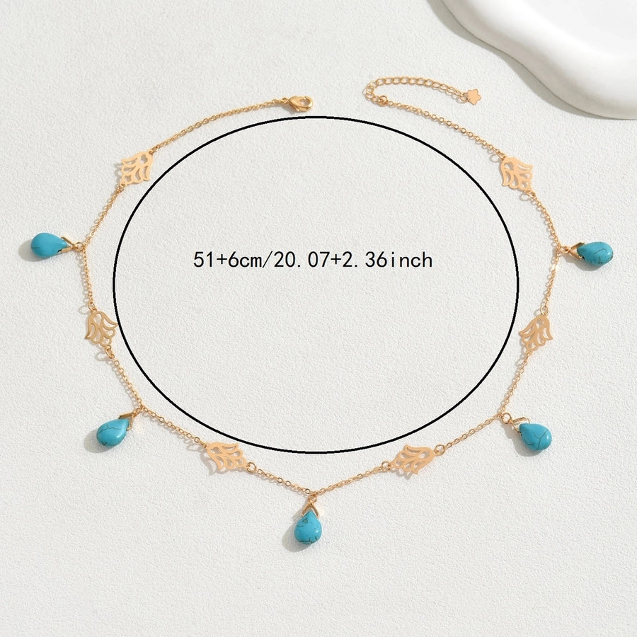 Copper 18K Gold Plated Inlay Flower Turquoise Pendant Necklace