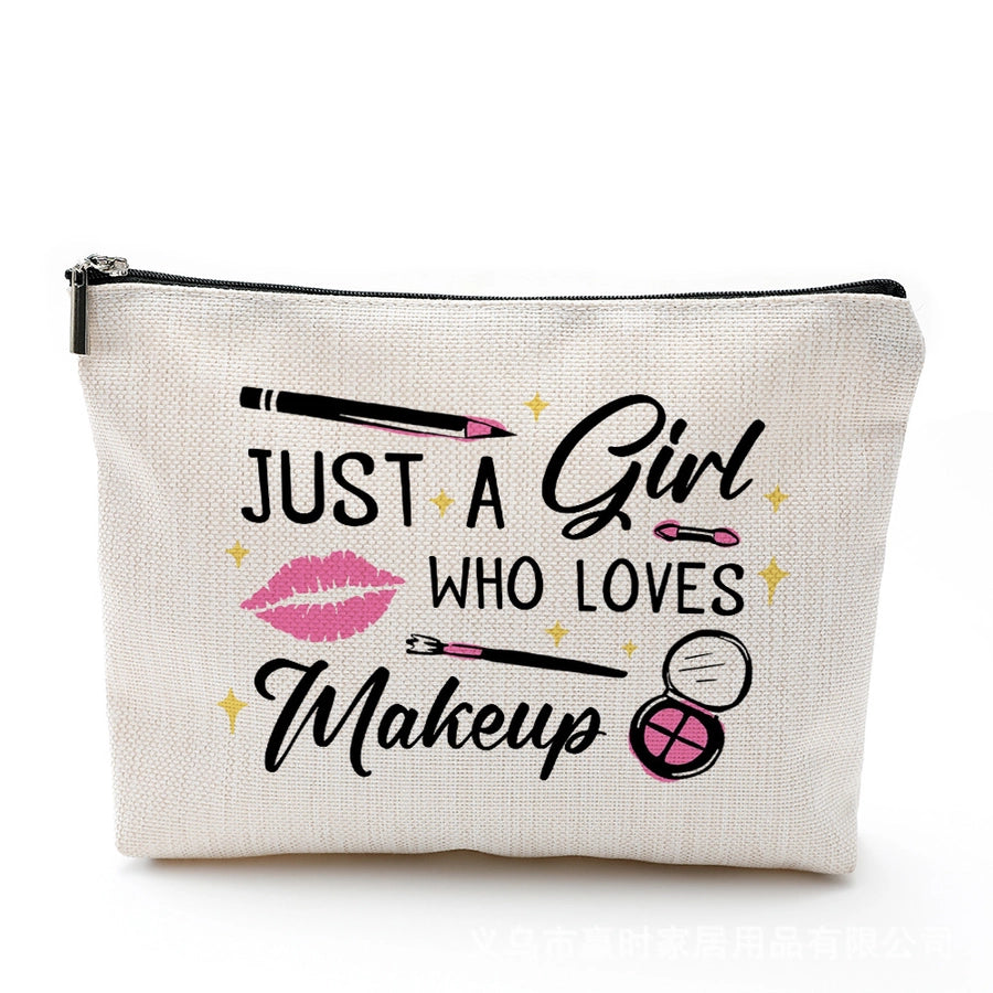 new modern simple style letter printing cotton and linen waterproof cosmetic bag zipper storage bag