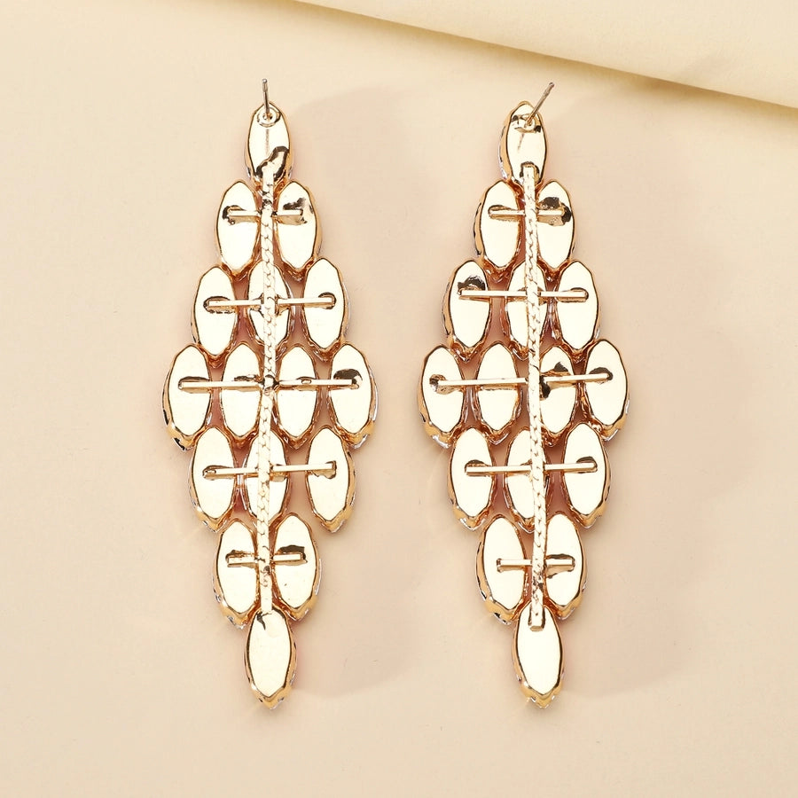 1 pair glam classic style leaves inlay ferroalloy copper alloy rhinestones dangling earrings