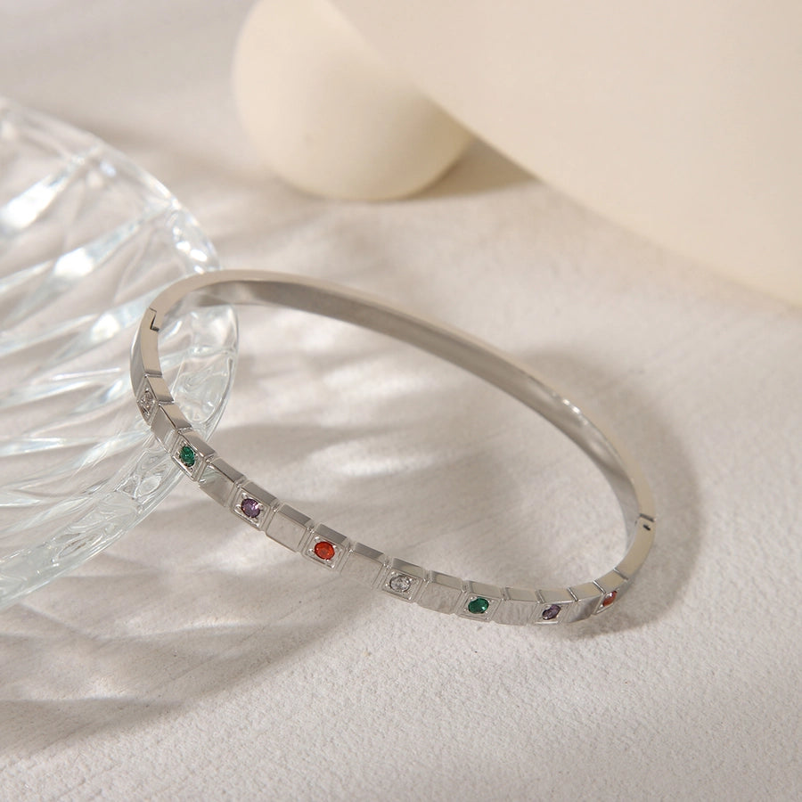 Casual Classic Style Commute Solid Color 304 Stainless Steel 18K Gold Plated Zircon Bangle In Bulk