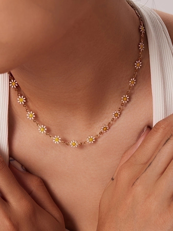 Jewelry Fashion Flower 304 Stainless Steel Gold Plated Bracelets Necklace