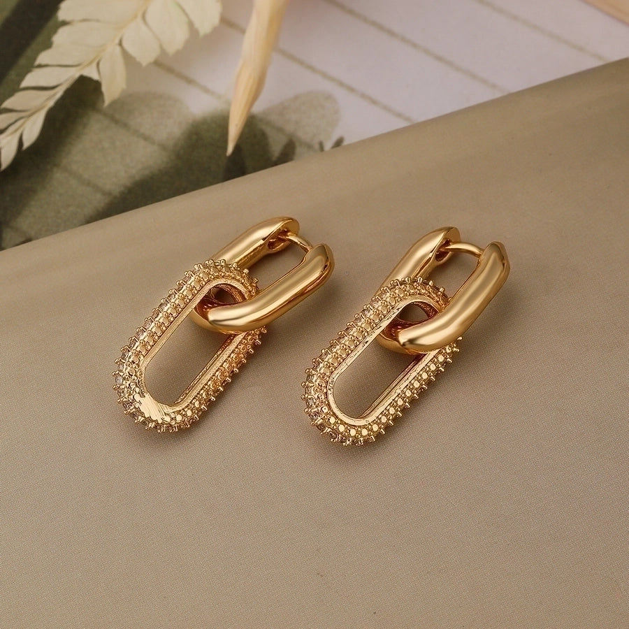 1 pair simple style commute oval plating inlay copper zircon 18k gold plated drop earrings