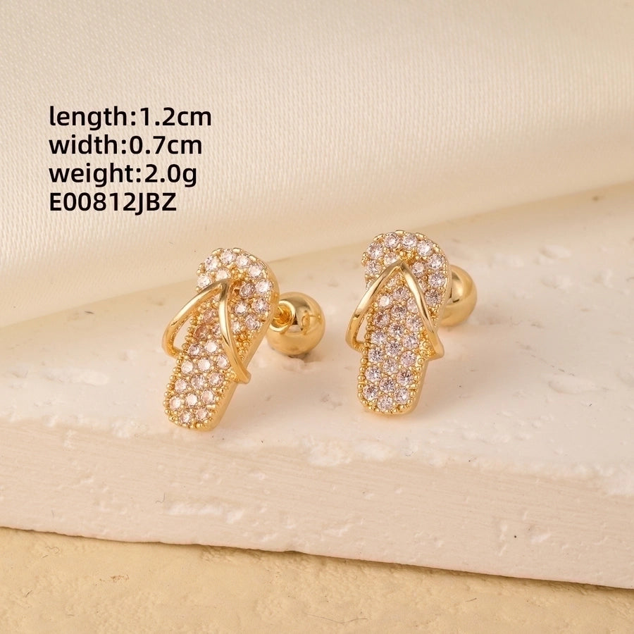 1 Pair Elegant Simple Style Geometric Heart Shape Butterfly Inlay 304 Stainless Steel Copper Zircon Gold Plated Ear Studs