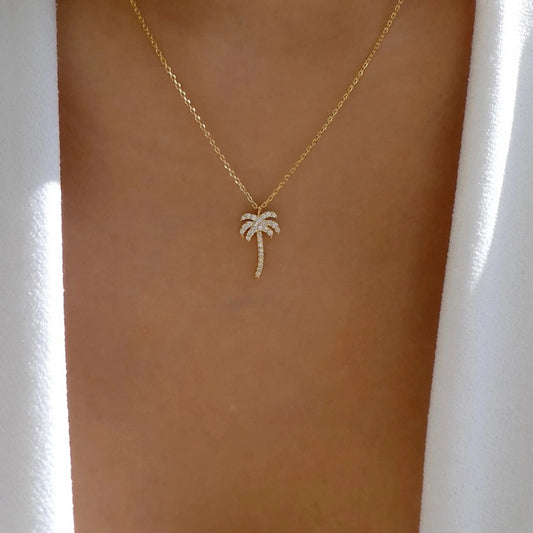 simple style coconut tree alloy inlay rhinestones women's pendant necklace