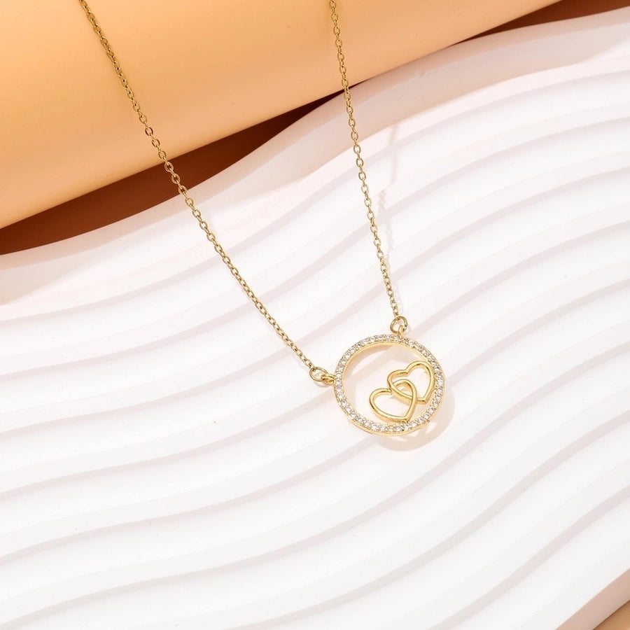 Copper 18K Gold Plated Heart Shape Zircon Pendant Necklace